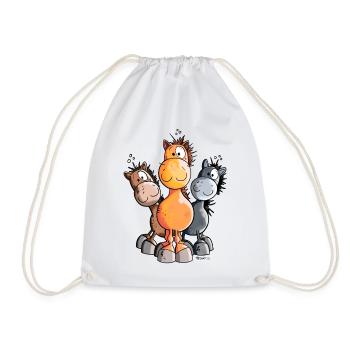 Three Sweet Horses - Drawstring Bag - white - Front