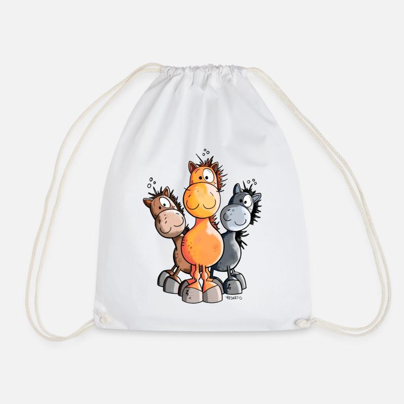 Three Sweet Horses - Drawstring Bag - white