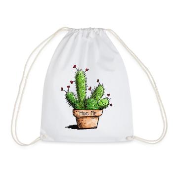 Hug Me Cactus - Plants - Love - Gift - Green - Drawstring Bag - white - Front