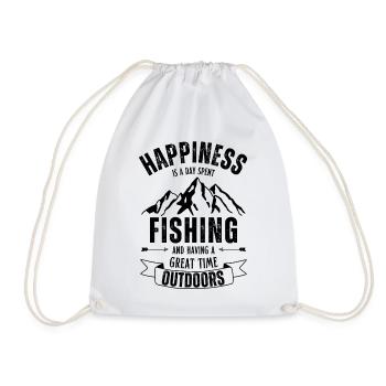 Happiness is a day spent fishing. Fishing in nature. - Drawstring Bag - white - Front