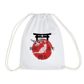 American Shorthair Cat Japan Kanji Style - Drawstring Bag - white - Front
