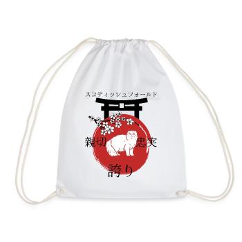 Scottish Folding Ear Cat Japan Kanji Style - Drawstring Bag - white - Front