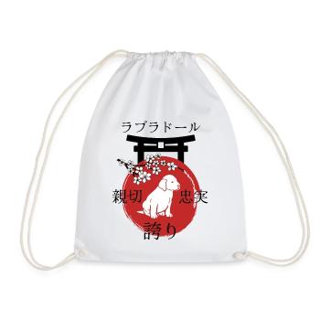 Labrador Japan Kanji Style for Dog Lovers - Drawstring Bag - white - Front