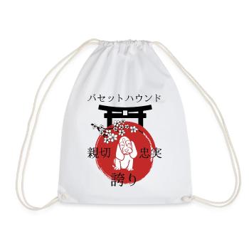 Basset Hound Japan Kanji Basset Hound - Drawstring Bag - white - Front