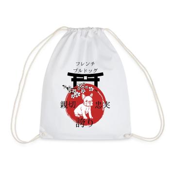 French Bulldog Japan Kanji Style - Drawstring Bag - white - Front