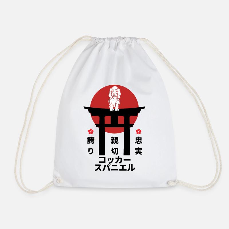 Cocker Spaniel Japan Kanji Style Dog Lovers - Drawstring Bag - white