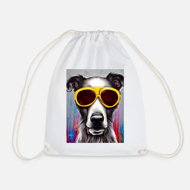 Dog with sunglasses - Drawstring Bag - white