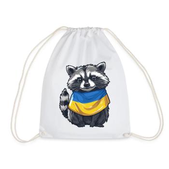 Niedlicher Waschbär mit Ukraine Halstuch - Turnbeutel - Weiß - Vorne