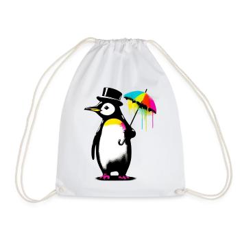 Penguin with hat and umbrella for rain - Drawstring Bag - white - Front