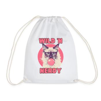 Chat ragdoll avec des lunettes et du chewing-gum rose - Sac de sport léger - blanc - Devant