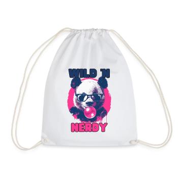 Panda with glasses and pink chewing gum - Drawstring Bag - white - Front