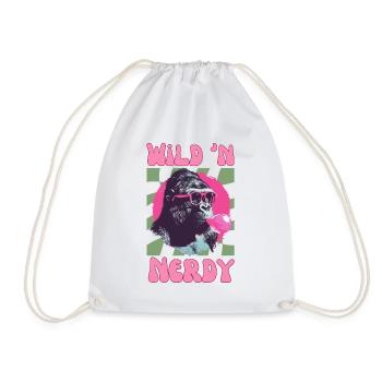 Gorilla with Sunglasses and Chewing Gum Pink - Drawstring Bag - white - Front