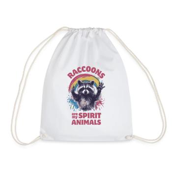 Raccoon Splashes of Color Rainbow - Drawstring Bag - white - Front
