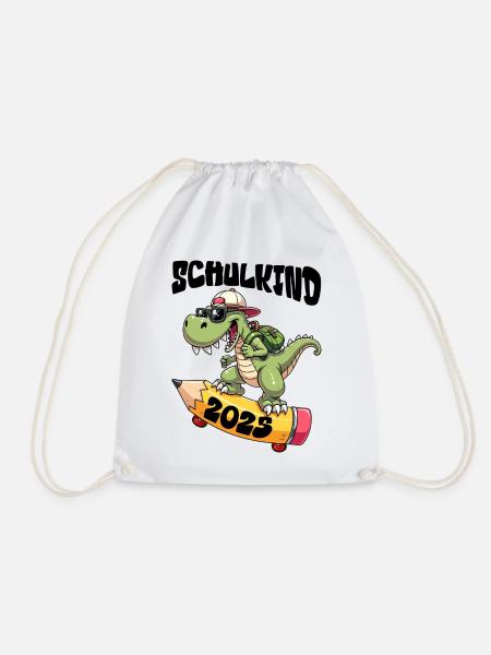 Schulkind Alligator mit Skateboard 2025 - Turnbeutel - Weiß