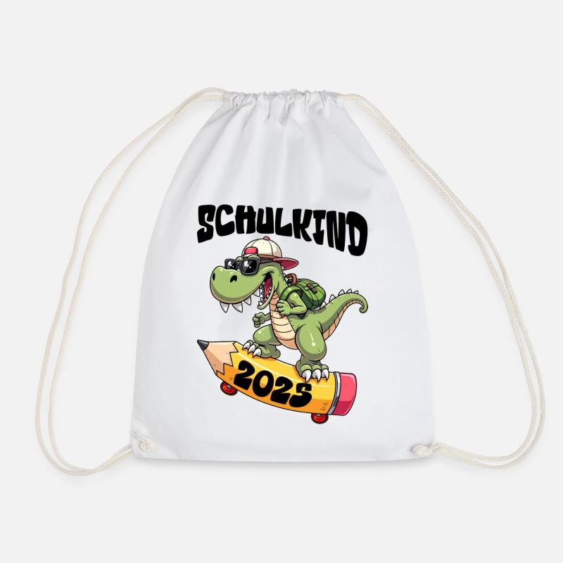 Schulkind Alligator mit Skateboard 2025 - Turnbeutel - Weiß