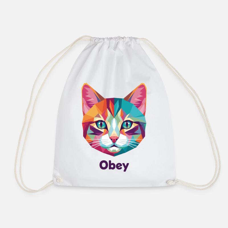 Geometrischer Katzenkopf mit Obey-Text - Turnbeutel - Weiß