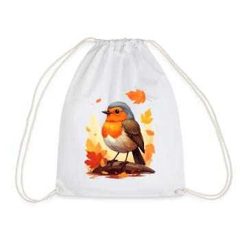 Robin in autumn - Drawstring Bag - white - Front