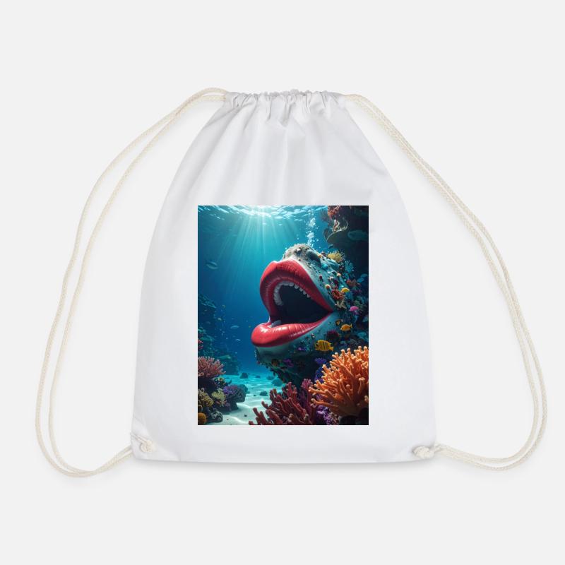 Underwater mouth: Giant lip print - Drawstring Bag - white