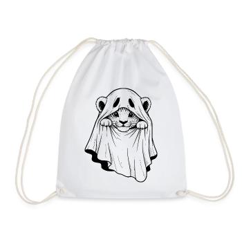 Cartoon Baby Lion in Ghost Costume - Drawstring Bag - white - Front