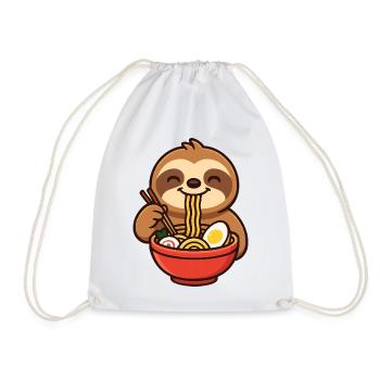 Cute Sloth Cartoon with Noodles Ramen Minimalist - Drawstring Bag - white - Front