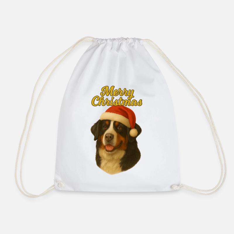 Bernese Mountain Dog Merry Christmas Sweater - Drawstring Bag - white