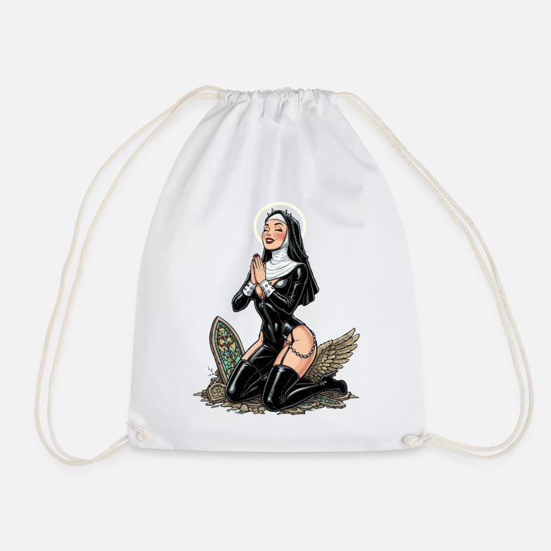 Holy nun on knees - Drawstring Bag - white