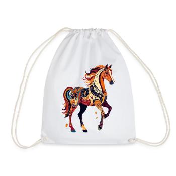 Ornamental Horse Colorful Pattern Abstract Horses Artwork - Drawstring Bag - white - Front