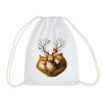 Waldtiere vereint – Hirsch Fuchs Bär Illustration - Turnbeutel - Weiß - Vorne