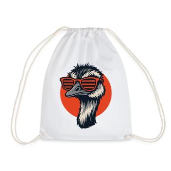 Strauß mit Sonnenbrille, Nandu, Emu - Turnbeutel - Weiß - Vorne