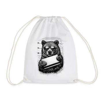 Braunbär Mugshot – Retro Halfton mit Sonnenbrille - Turnbeutel - Weiß - Vorne