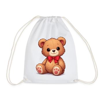 Cuddly bear with red ribbon - Drawstring Bag - white - Front