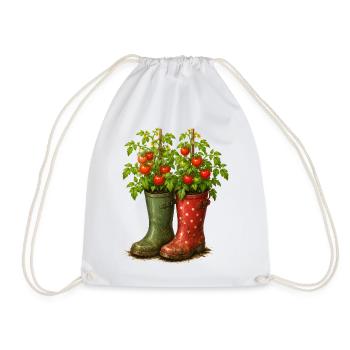 Tomato Plants in Wellies Garden Motif - Drawstring Bag - white - Front