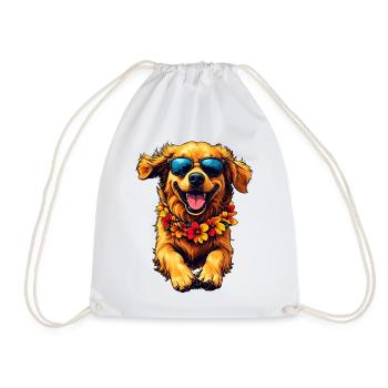 Dog with sunglasses cartoon - Drawstring Bag - white - Front