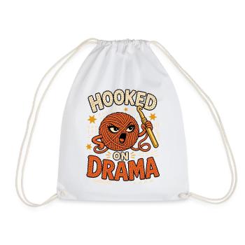 Hooked on Drama – Crochet with Humor - Drawstring Bag - white - Front