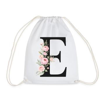 E Buchstabe Monogram Floral - Turnbeutel - Weiß - Vorne