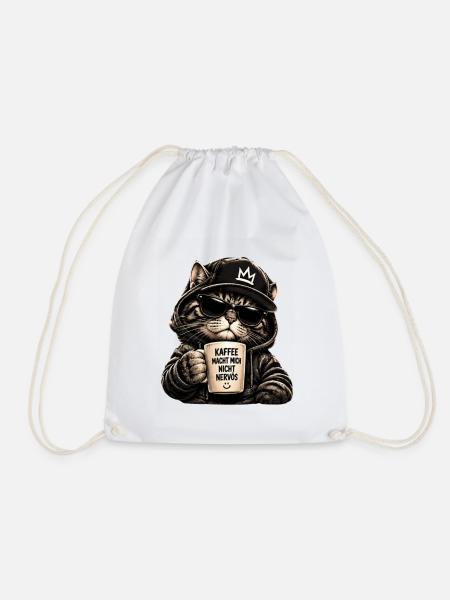 Kaffee Katze Hoodie - Turnbeutel - Weiß