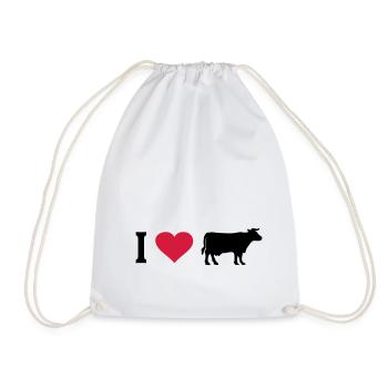 Cow Cows Heart I Love Farm Farmer Farmer Cattle - Drawstring Bag - white - Front