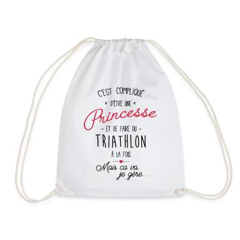 Princesse et Triathlon - Cadeau femme fille - Sac de sport léger - blanc - Devant