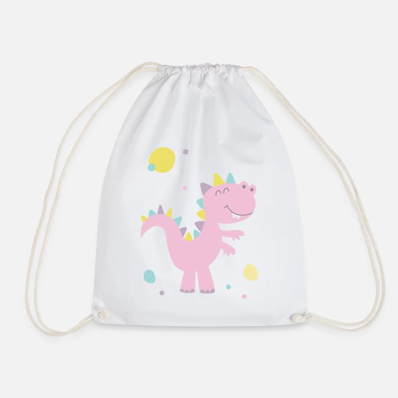 dino pink - Drawstring Bag - white