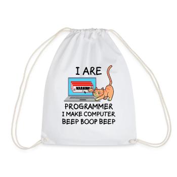 Computer Science Fun Saying Programmer Cat Gift - Drawstring Bag - white - Front