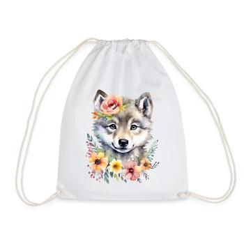 Wolf cub cute wolf baby cute watercolor - Drawstring Bag - white - Front