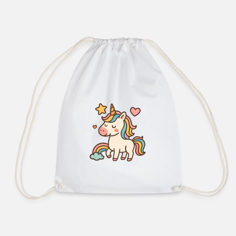 Süßes Regenbogen Einhorn Unicorn - Turnbeutel - Weiß