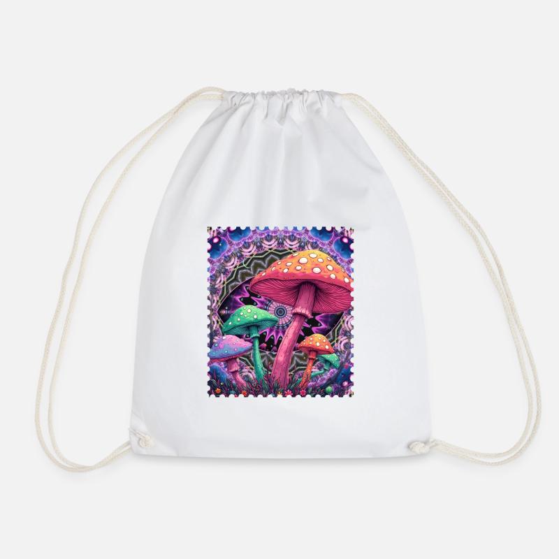 Psychedelic Mushroom Shapes Neon - Drawstring Bag - white