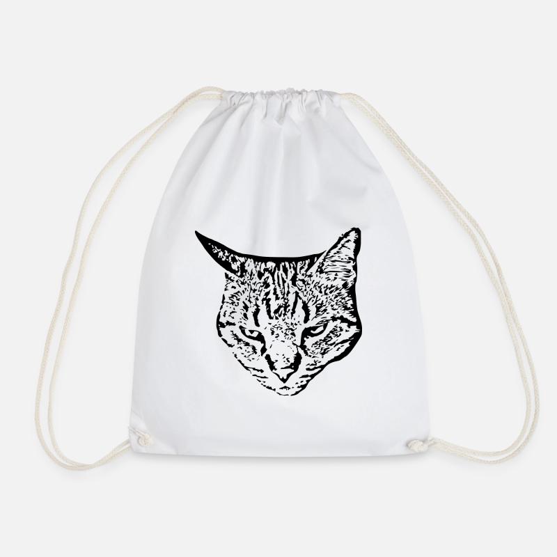 Cat Black Cat Head - Drawstring Bag - white