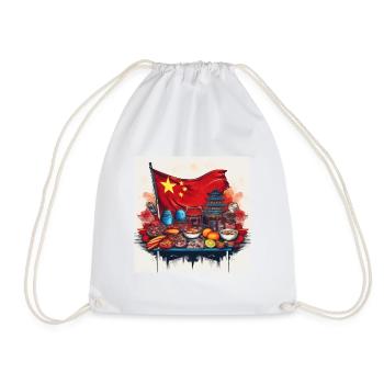 Chinese Cultural Feast with Flag Design - Drawstring Bag - white - Front