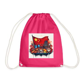 Chinese Cultural Feast with Flag Design - Drawstring Bag - fuchsia - Front