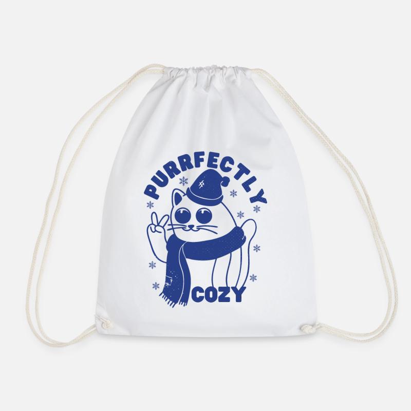 Purrfectly Cozy - Drawstring Bag - white