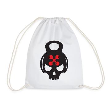 Red Skull and Barbell | Skull and barbell - Drawstring Bag - white - Front