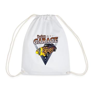 custom garage hot rod vintage American car - Drawstring Bag - white - Front