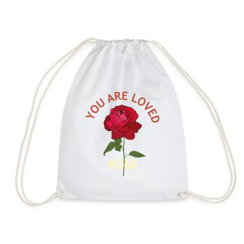 YOU ARE LOVED WITH RED ROSE. - Drawstring Bag - white - Front